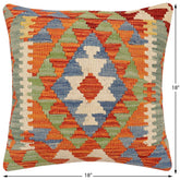 handmade Traditional Pillow Rust Blue Hand-Woven SQUARE 100% WOOL Hand woven turkish pillow2' x 2'